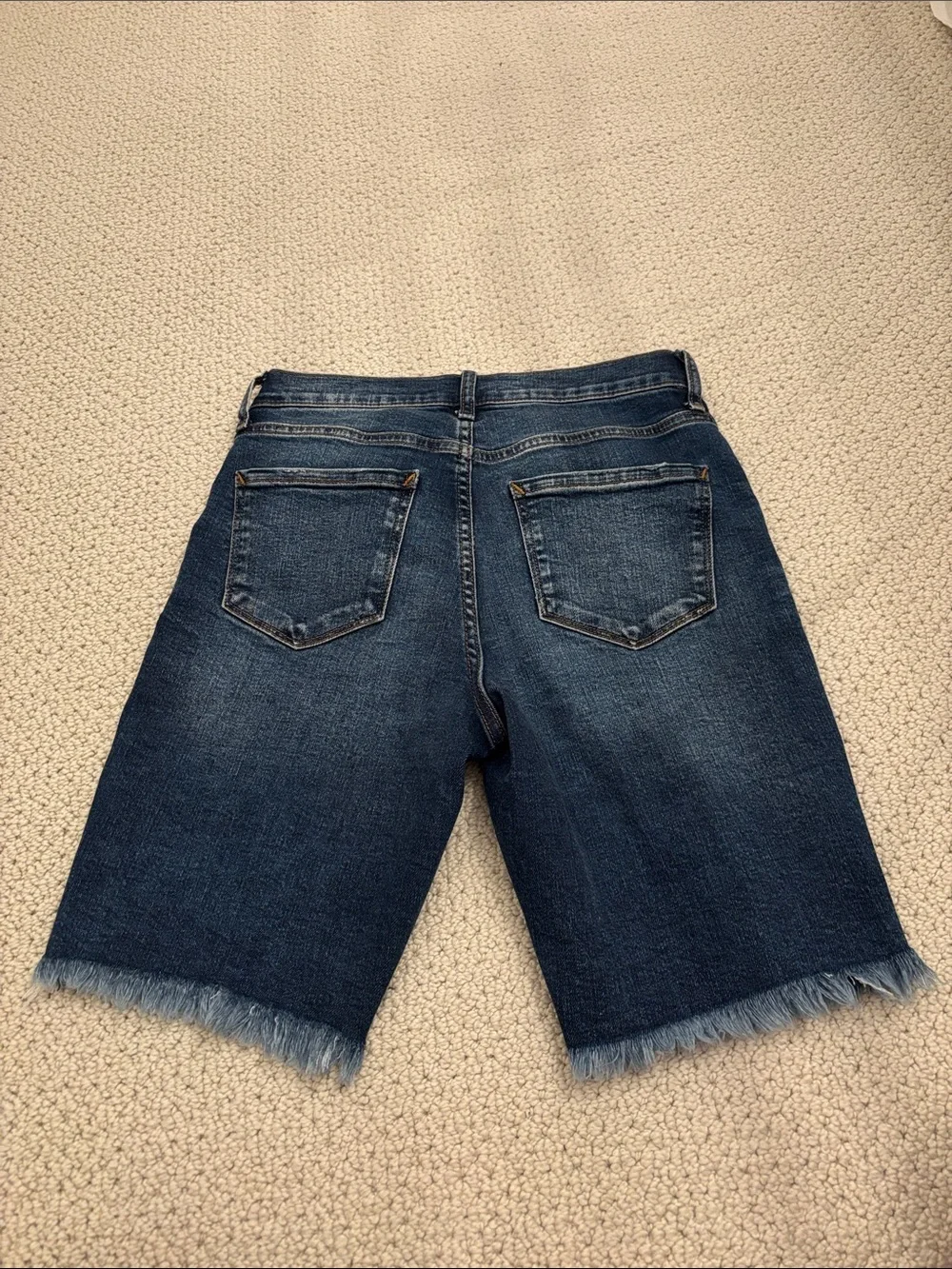 a.n.a Mid-Dark Blue Frayed Hem Denim Bermuda Shorts